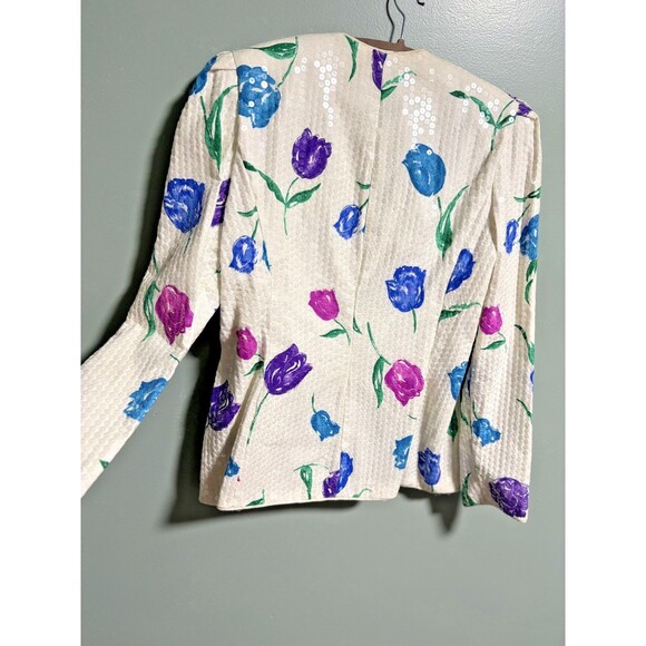 VTG Sequin Jacket Union Tag Sz 8 flowers Retro Elegant Festive Glam - Picture 3 of 10